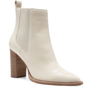 Vince Camuto Ellea New Cream Pull On Pointed Toe Block Heeled Ankle Boot